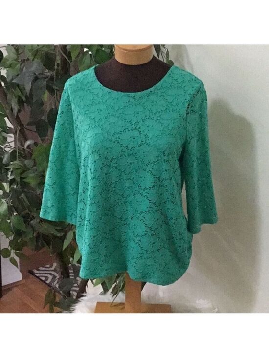 Alfani Tops - Alfani floral lace pullover blouse Women’s size medium green 3/4 sleeve